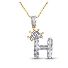  10k Yellow Gold Mens Baguette Diamond Crown H Letter Charm Pendant 5/8 Cttw
