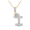 10k Yellow Gold Mens Baguette Diamond Crown I Letter Charm Pendant 5/8 Cttw