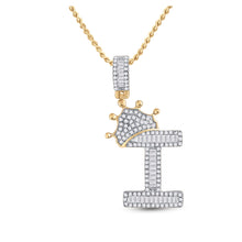  10k Yellow Gold Mens Baguette Diamond Crown I Letter Charm Pendant 5/8 Cttw