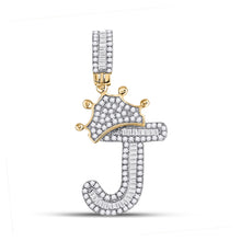  10k Yellow Gold Mens Baguette Diamond Crown J Letter Charm Pendant 1/2 Cttw