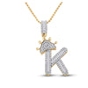 10k Yellow Gold Mens Baguette Diamond Crown K Letter Charm Pendant 5/8 Cttw