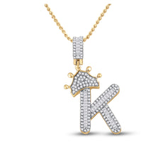  10k Yellow Gold Mens Baguette Diamond Crown K Letter Charm Pendant 5/8 Cttw