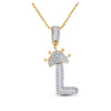 10k Yellow Gold Mens Baguette Diamond Crown L Letter Charm Pendant 1/2 Cttw