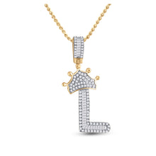  10k Yellow Gold Mens Baguette Diamond Crown L Letter Charm Pendant 1/2 Cttw