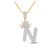 10k Yellow Gold Mens Baguette Diamond Crown N Letter Charm Pendant 3/4 Cttw