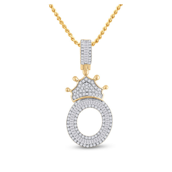 10k Yellow Gold Mens Baguette Diamond Crown O Letter Charm Pendant 3/4 Cttw