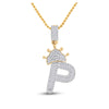 10k Yellow Gold Mens Baguette Diamond Crown P Letter Charm Pendant 5/8 Cttw