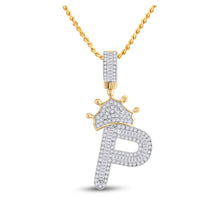  10k Yellow Gold Mens Baguette Diamond Crown P Letter Charm Pendant 5/8 Cttw