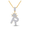 10k Yellow Gold Mens Baguette Diamond Crown R Letter Charm Pendant 3/4 Cttw