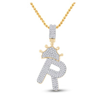  10k Yellow Gold Mens Baguette Diamond Crown R Letter Charm Pendant 3/4 Cttw