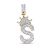 10k Yellow Gold Mens Baguette Diamond Crown S Letter Charm Pendant 3/4 Cttw