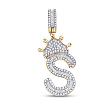 10k Yellow Gold Mens Baguette Diamond Crown S Letter Charm Pendant 3/4 Cttw