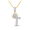 10k Yellow Gold Mens Baguette Diamond Crown T Letter Charm Pendant 1/2 Cttw