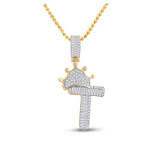  10k Yellow Gold Mens Baguette Diamond Crown T Letter Charm Pendant 1/2 Cttw