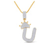 10k Yellow Gold Mens Baguette Diamond Crown U Letter Charm Pendant 5/8 Cttw