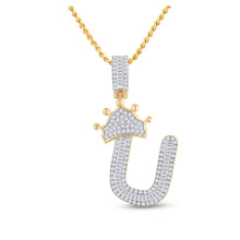  10k Yellow Gold Mens Baguette Diamond Crown U Letter Charm Pendant 5/8 Cttw