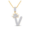 10k Yellow Gold Mens Baguette Diamond Crown V Letter Charm Pendant 5/8 Cttw