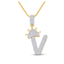  10k Yellow Gold Mens Baguette Diamond Crown V Letter Charm Pendant 5/8 Cttw