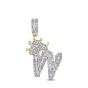 10k Yellow Gold Mens Baguette Diamond Crown W Letter Charm Pendant 7/8 Cttw