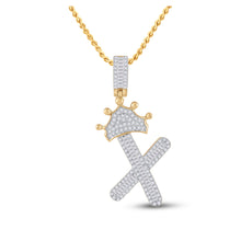  10k Yellow Gold Mens Baguette Diamond Crown X Letter Charm Pendant 5/8 Cttw