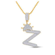 10k Yellow Gold Mens Baguette Diamond Crown Z Letter Charm Pendant 3/4 Cttw