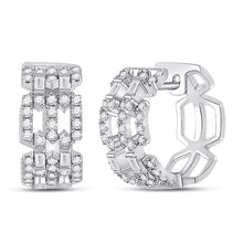  14k White Gold Womens Baguette Diamond Link Huggie Earrings 3/4 Cttw