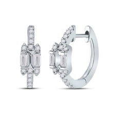  14k White Gold Womens Baguette Diamond Hoop Earrings 1/3 Cttw