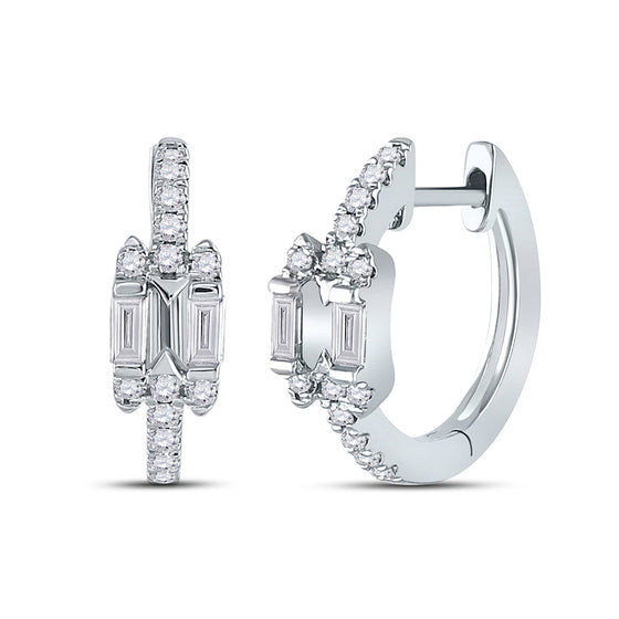 14k White Gold Womens Baguette Diamond Hoop Earrings 1/3 Cttw