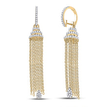  14k Yellow Gold Womens Round Diamond Chain Teardrop Dangle Earrings 1-5/8 Cttw