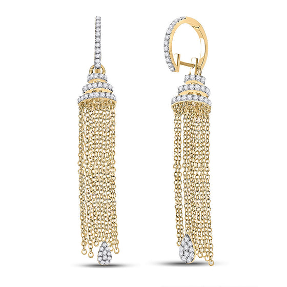 14k Yellow Gold Womens Round Diamond Chain Teardrop Dangle Earrings 1-5/8 Cttw