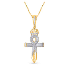  10k Yellow Gold Mens Round Diamond Ankh Nail Cross Charm Pendant 1/2 Cttw