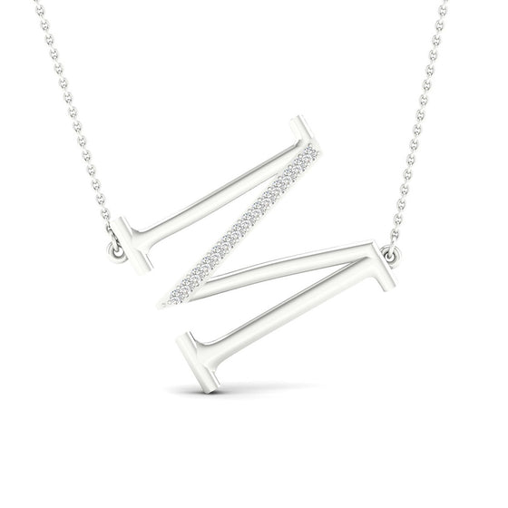 10k White Gold Womens Round Diamond Initial M Letter Necklace 1/20 Cttw