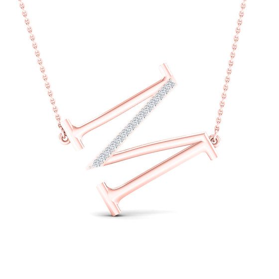 10k Rose Gold Womens Round Diamond Initial M Letter Necklace 1/20 Cttw