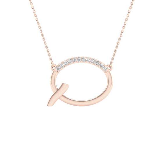 10k Rose Gold Womens Round Diamond Initial Q Letter Necklace 1/20 Cttw