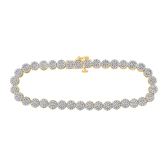 14k Yellow Gold Mens Round Diamond Cluster Bracelet 2 Cttw