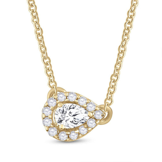 14k Yellow Gold Womens Pear Diamond Solitaire Necklace 1/6 Cttw