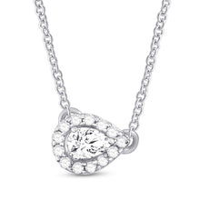  14k White Gold Womens Pear Diamond Solitaire Necklace 1/6 Cttw