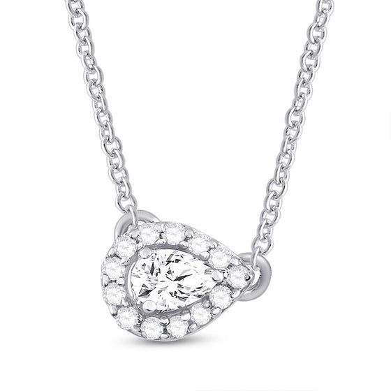 14k White Gold Womens Pear Diamond Solitaire Necklace 1/6 Cttw