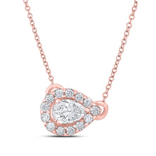  14k Rose Gold Womens Pear Diamond Solitaire Necklace 1/6 Cttw