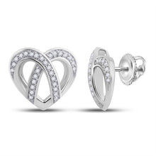  10k White Gold Womens Round Diamond Heart Earrings 1/5 Cttw