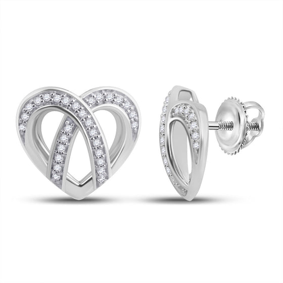 10k White Gold Womens Round Diamond Heart Earrings 1/5 Cttw