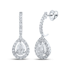 14k White Gold Womens Pear Diamond Tear Dangle Earrings 1 Cttw