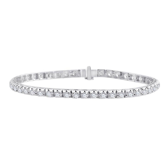 14k White Gold Womens Round Diamond Tennis Bracelet 3 Cttw