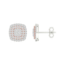  14k Two-tone Gold Womens Round Diamond Square Cluster Earrings 1 Cttw