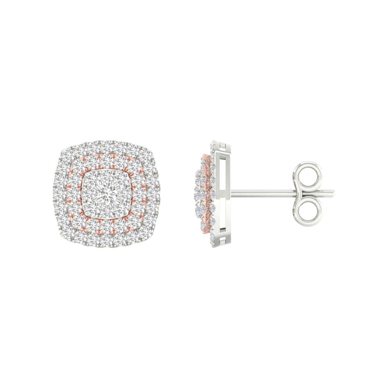 14k Two-tone Gold Womens Round Diamond Square Cluster Earrings 1 Cttw