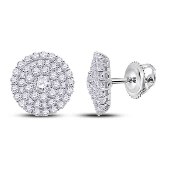 14k White Gold Womens Round Diamond Cluster Earrings 1 Cttw