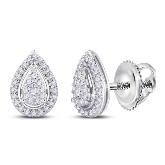 14k White Gold Womens Round Diamond Teardrop Earrings 1/2 Cttw