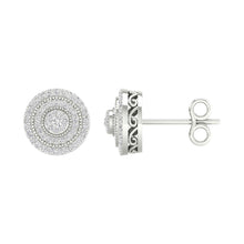  14k White Gold Womens Round Diamond Cluster Earrings 1/2 Cttw