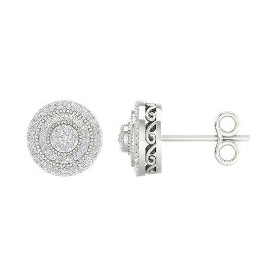 14k White Gold Womens Round Diamond Cluster Earrings 1/2 Cttw