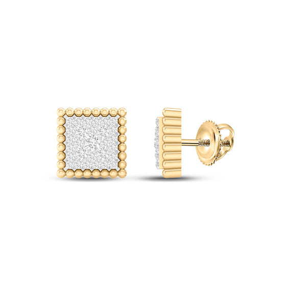 10k Yellow Gold Womens Round Diamond Square Earrings 1/4 Cttw